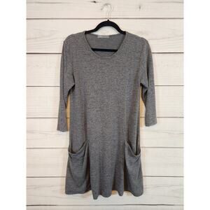 Cherish Womens Gray Solid Stretch Round Neck 3/4 Sleeve Tunic Sweater Size Large